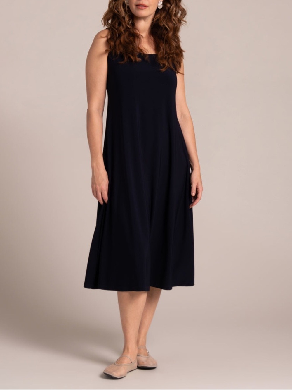 NEW Sympli Everyday Tank Dress Midi Size 12 Navy Blue Office Minimalist. G11